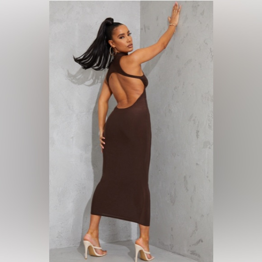 Chocolate High Neck back open Dress